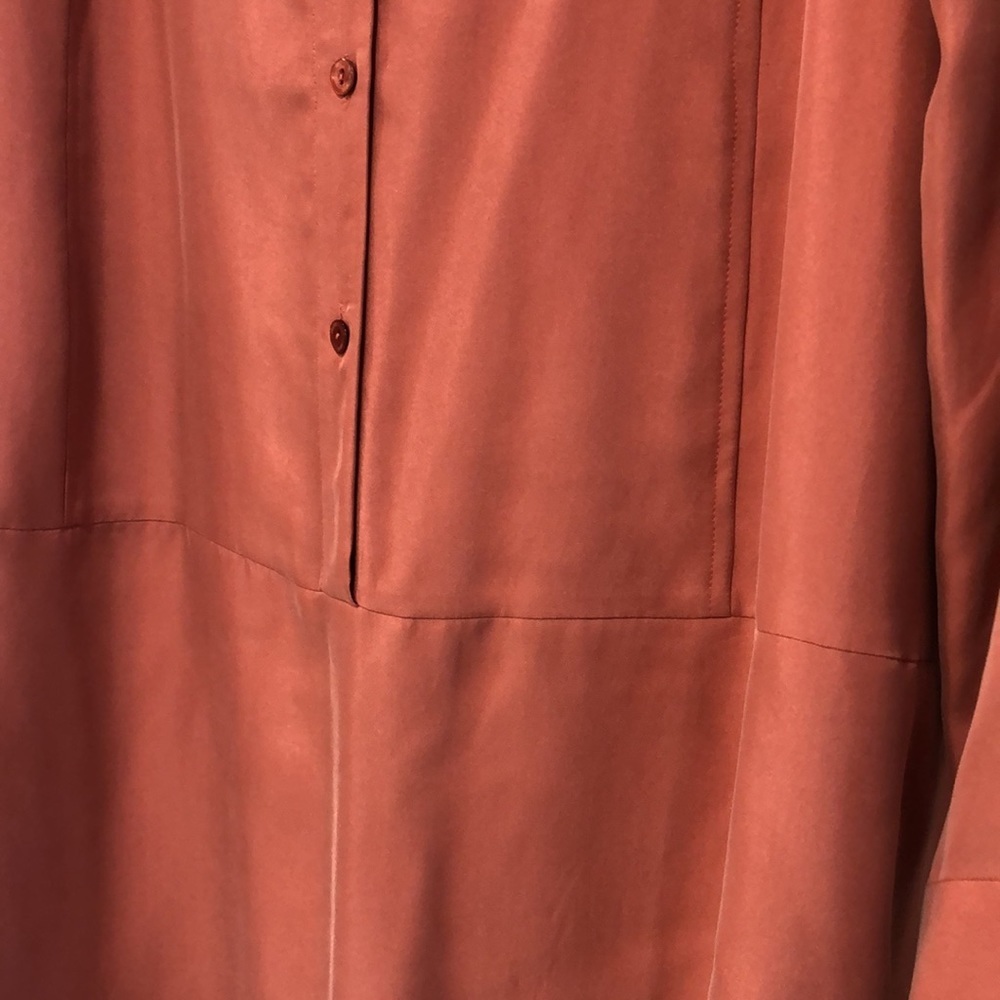 EILEEN FISHER SILK TWILL SHIRT DRESS in Coral NWT sz L - Picture 4 of 11